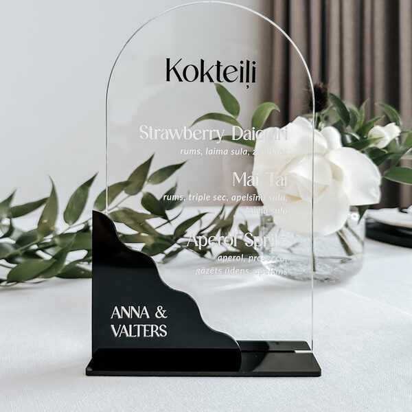 Dzērienu karte no melna un caurspīdīga organiskā stikla